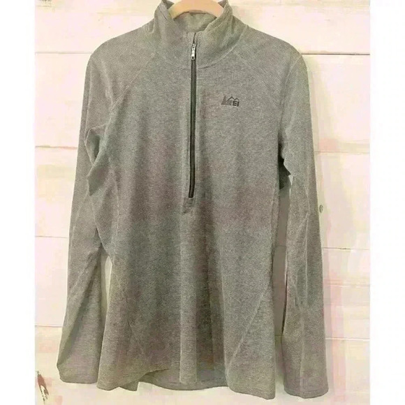 REI Women's Medium Half-Zip Midweight Base Layer Gray Stripe Long Sleeve - Picture 2 of 9